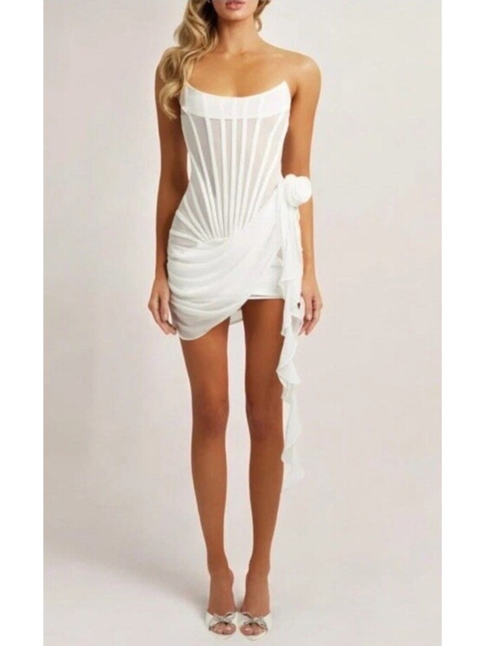 NWT Heiress Beverly Hills Chiffon Mesh Corset Flower Drape Mini Dress Size Small